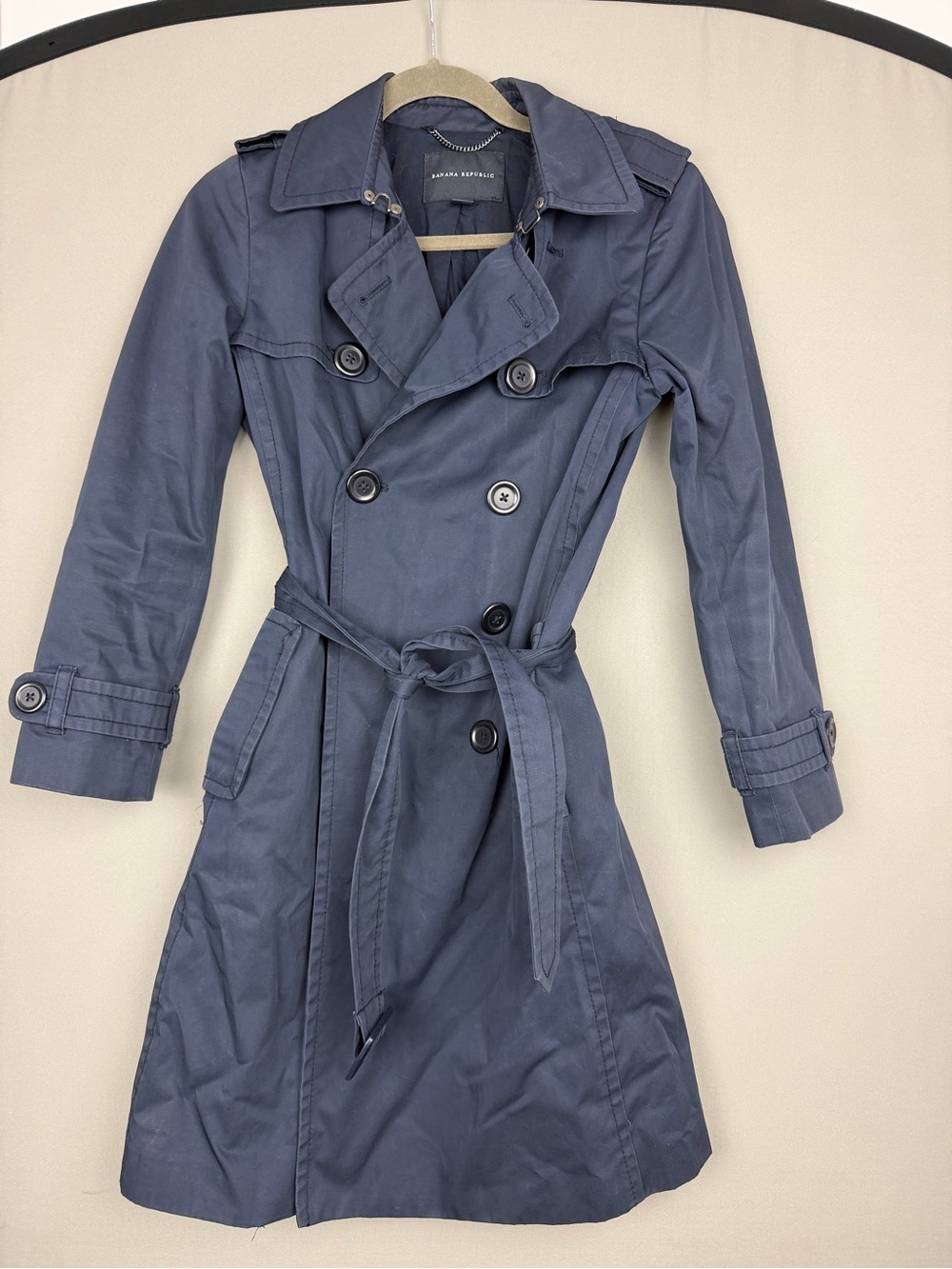 Banana Republic Women's Slate Blue Double-Breasted Trench Coat, 100% Cotton